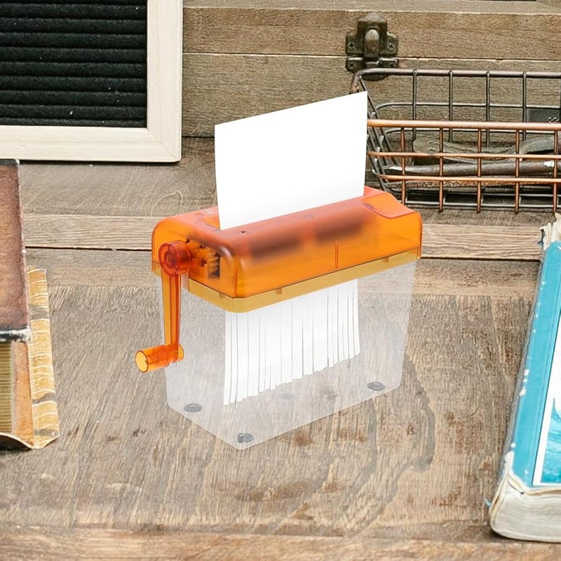 Orange Mini Manual Paper Shredder Portable A6 Size Handheld Document Cutter for Home Office Desktop Use - Image 4